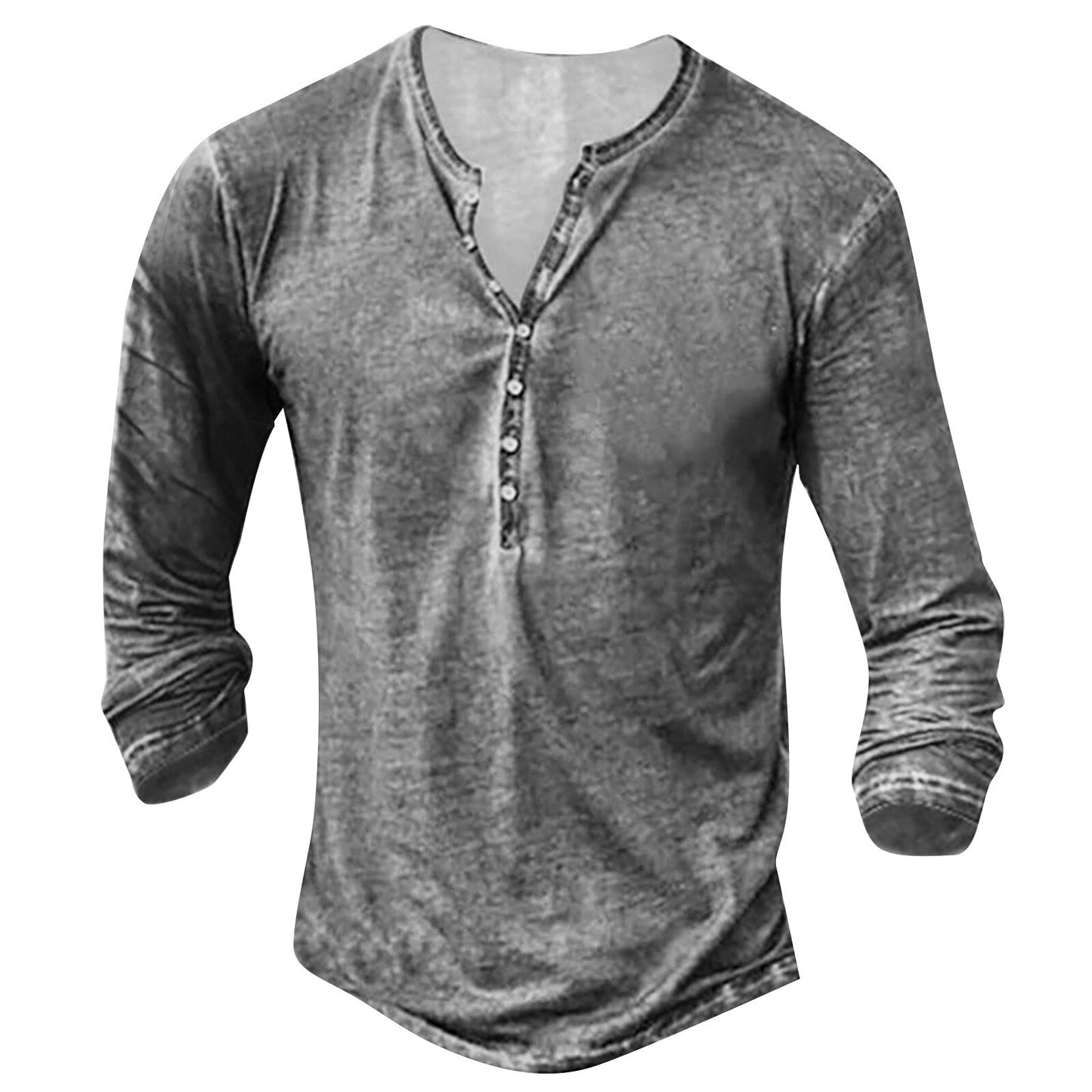 Henley Shirt For Men Button V-neck Vintage print long Sleeve - integrityhomedecor