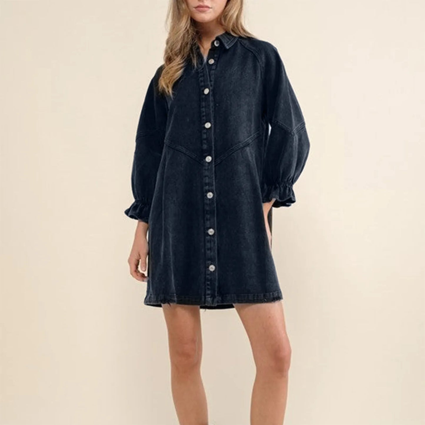 Short Dress Lantern Slim Short Jean Dress - integrityhomedecor