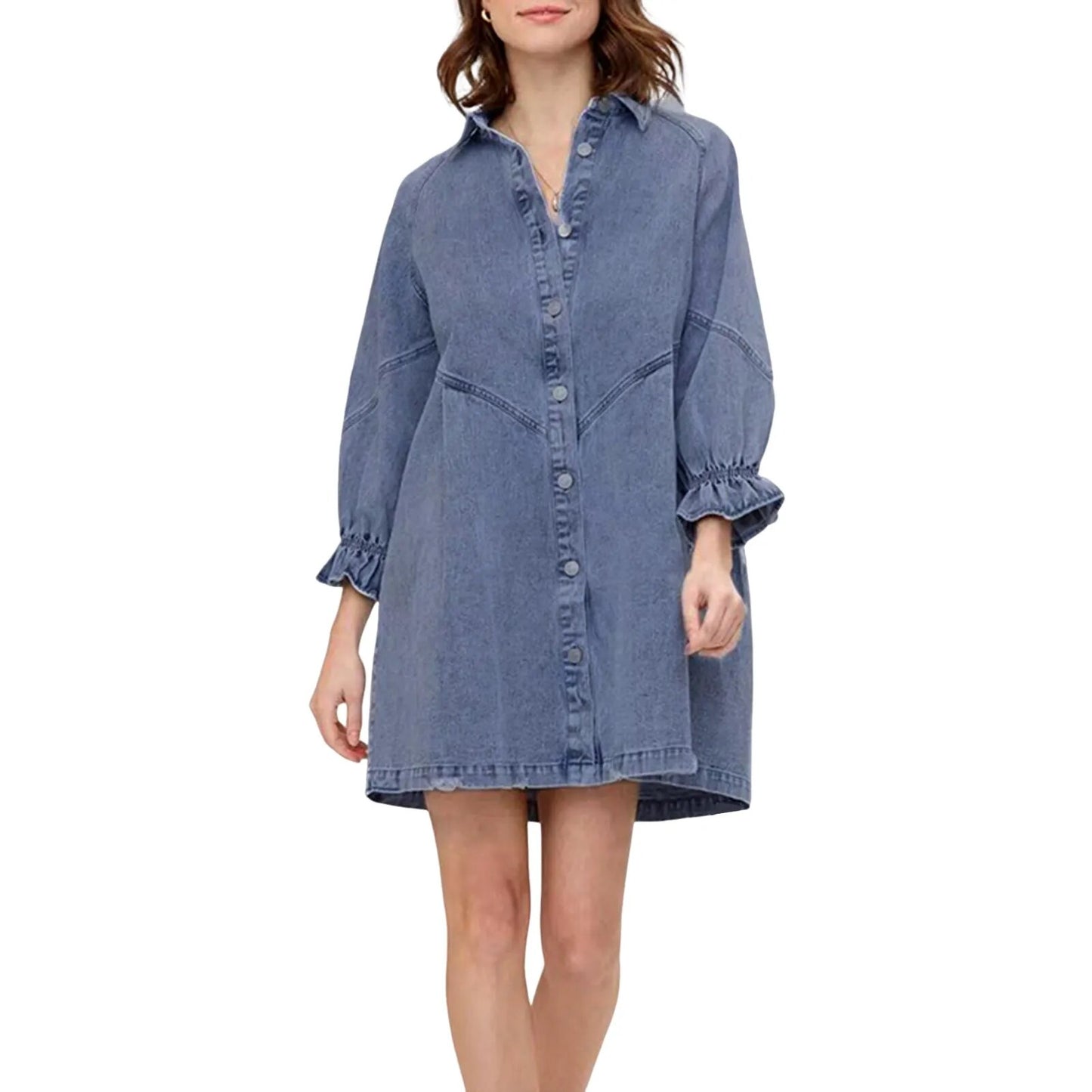 Short Dress Lantern Slim Short Jean Dress - integrityhomedecor