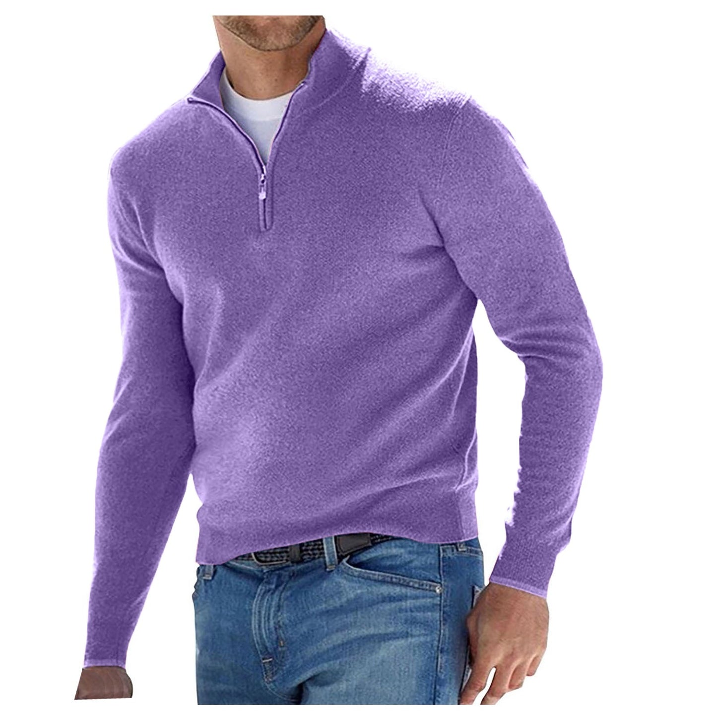 Pullover Men Autumn Thick Warm Knitted Solid Long Sleeve Turtleneck Sweaters Half Zip Warm Fleece Comfy Clothing - integrityhomedecor