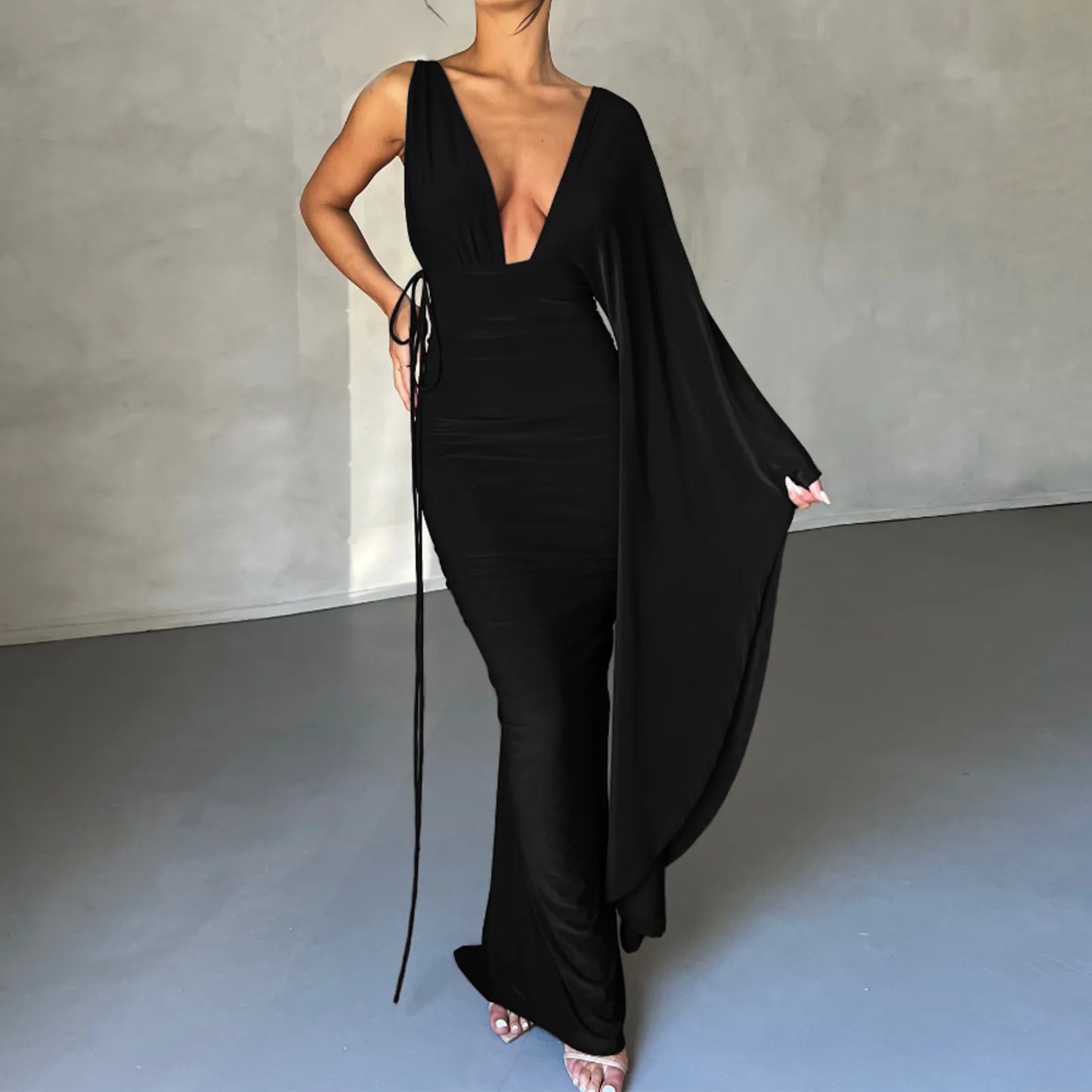 Women One Shoulder Dress Slim Fit Long Dress Low Cut Clothing - integrityhomedecor