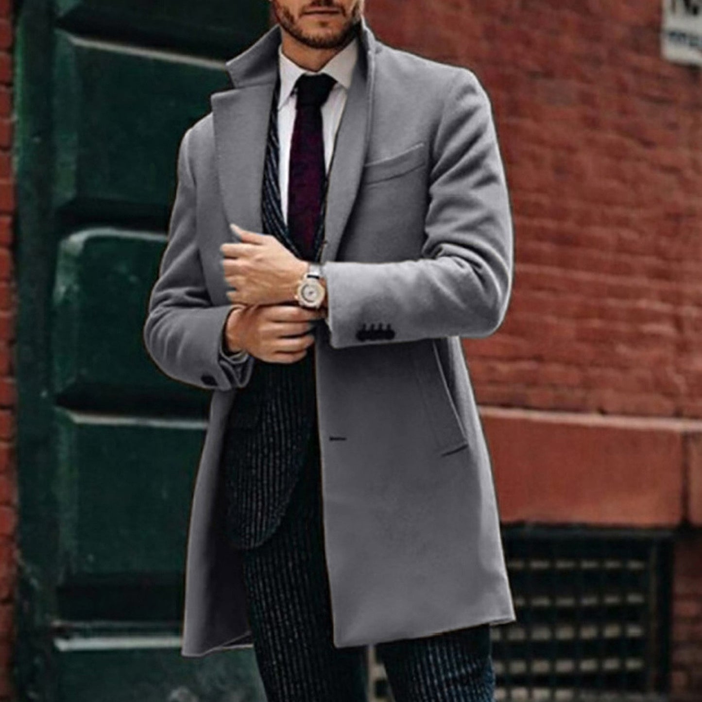 Men's Mid Length Wool Cardigan Fashion Solid Color Loose Jacket Fit Button Business Coat - integrityhomedecor