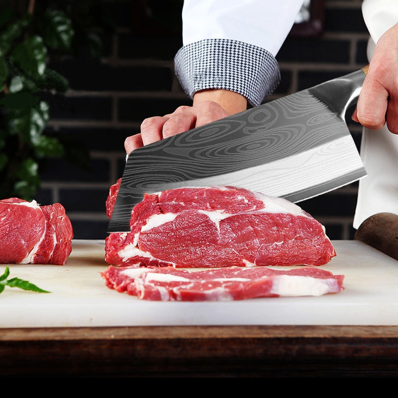 Kitchen Knife Cleaver Chef Knife Stainless Steel Razor Sharp Slicing Chopping Meat Chinese Butcher Knife Wood Handle Slicer - integrityhomedecor