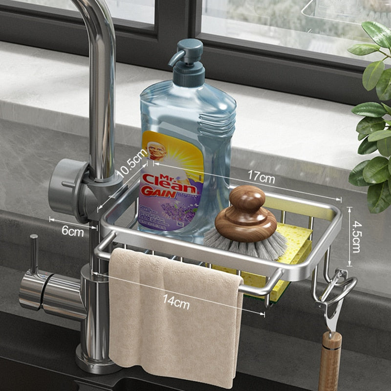 Kitchen Space Aluminum Sink Drain Rack Sponge Storage Faucet Holder Soap Drainer Shelf Basket Organizer Bathroom Accessories - integrityhomedecor
