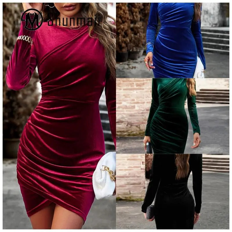 Elegant Long Sleeve Pleated Short Dress - integrityhomedecor