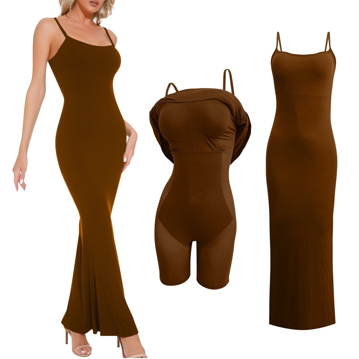 Women's Body Shaping Dress Set With Breast Pad Built In Body Shaping Underwear 8 In 1 Cocktail Two Piece Solid Dress - integrityhomedecor