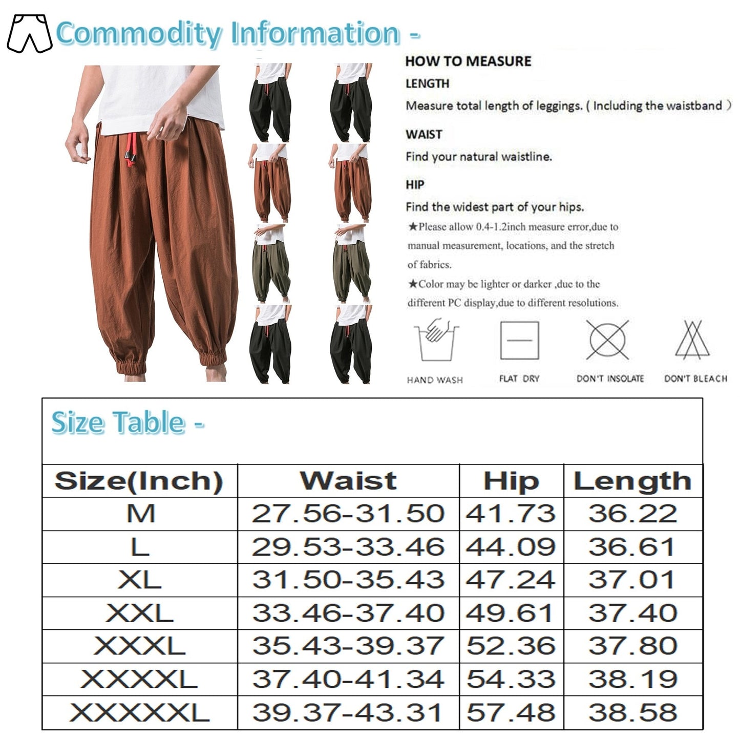 Men's trousers Japanese Cotton Linen Cropped Pants Loose Wide-Legged - integrityhomedecor