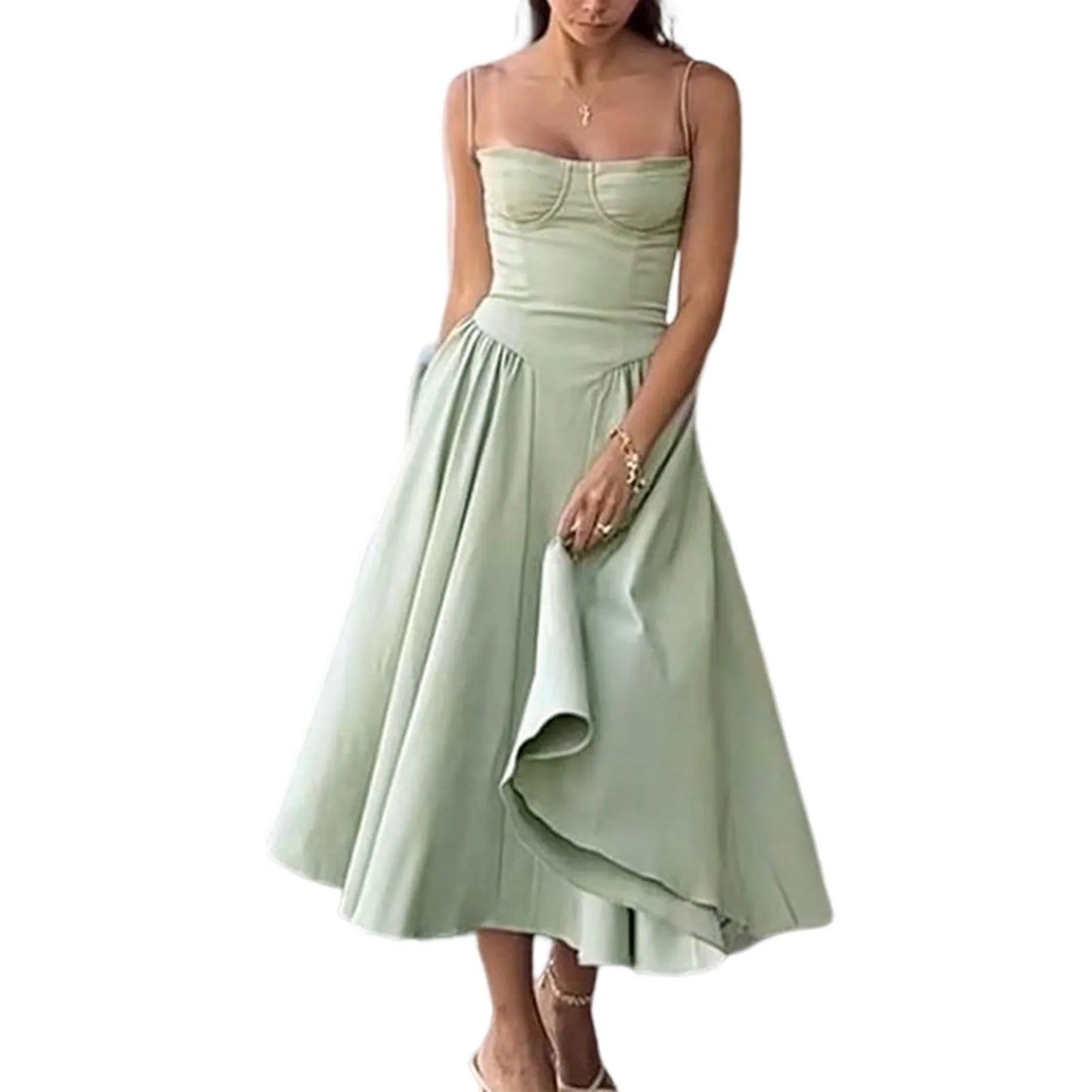 Women's Spaghetti Strap Dress Sleeveless Pleated - integrityhomedecor