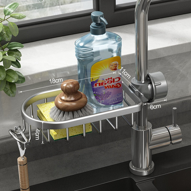 Kitchen Space Aluminum Sink Drain Rack Sponge Storage Faucet Holder Soap Drainer Shelf Basket Organizer Bathroom Accessories - integrityhomedecor