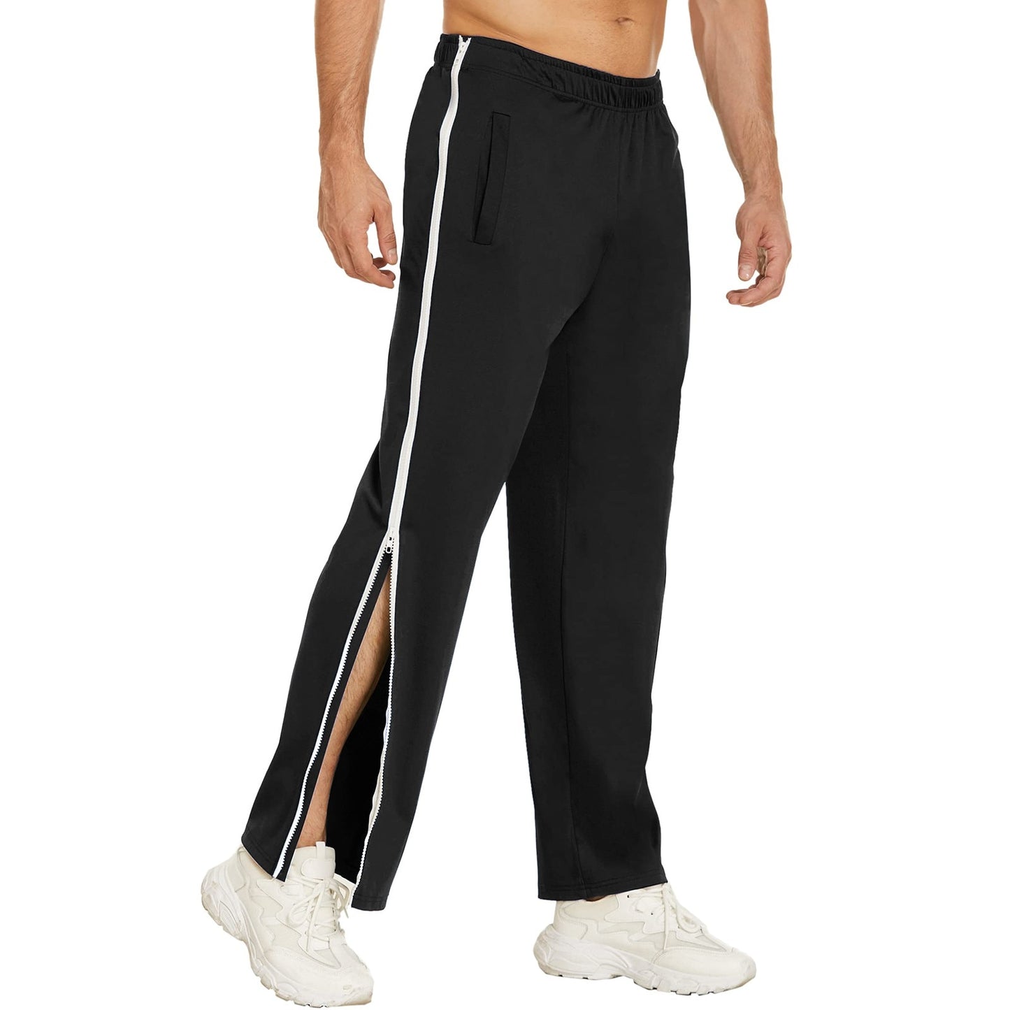 Men Clothing Zip Button Tear Away Pants Casual Pants Splicing Basketball Training Sweatpants With Pockets - integrityhomedecor