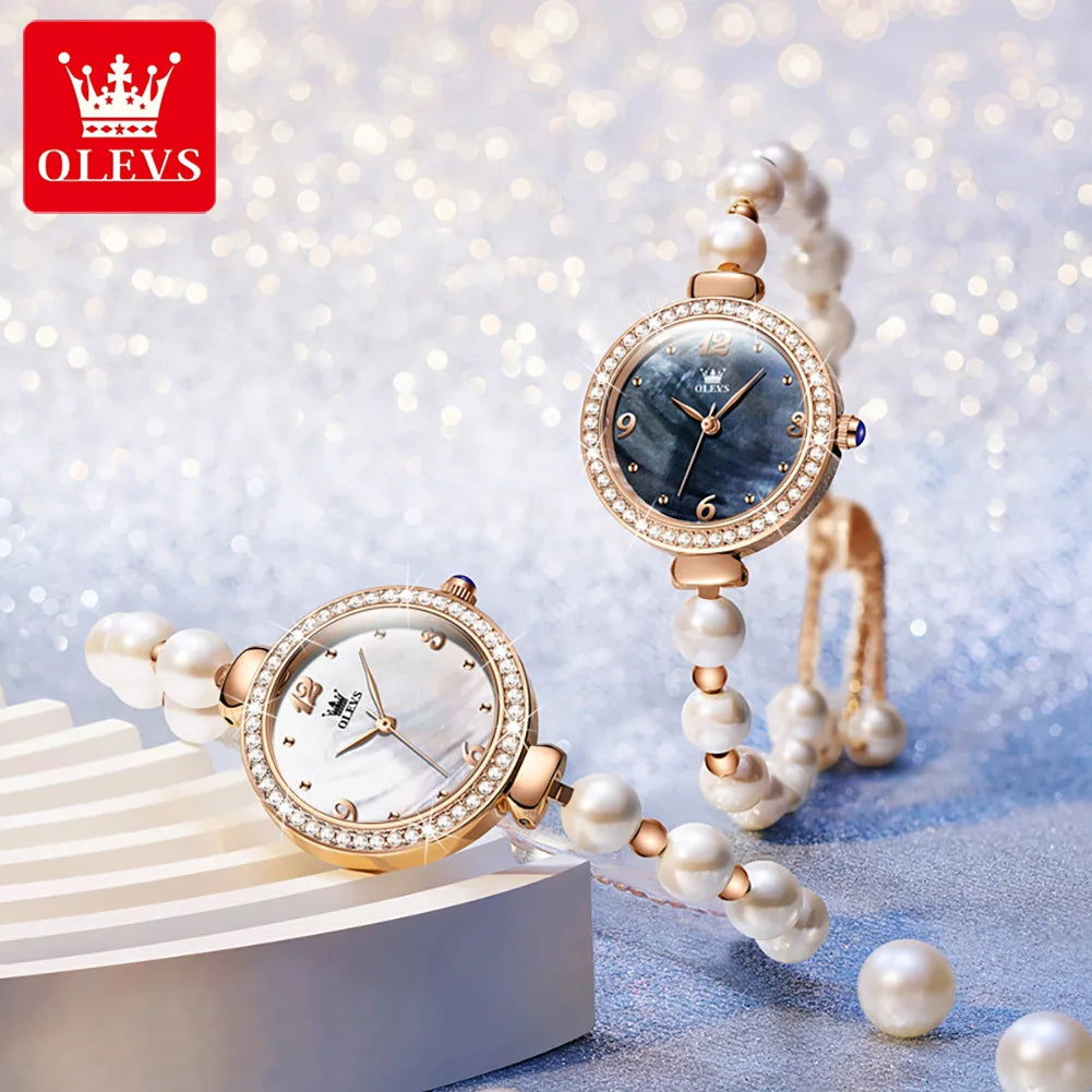 Pearl Bracelet Chain Quartz Wrist Watch for Women
