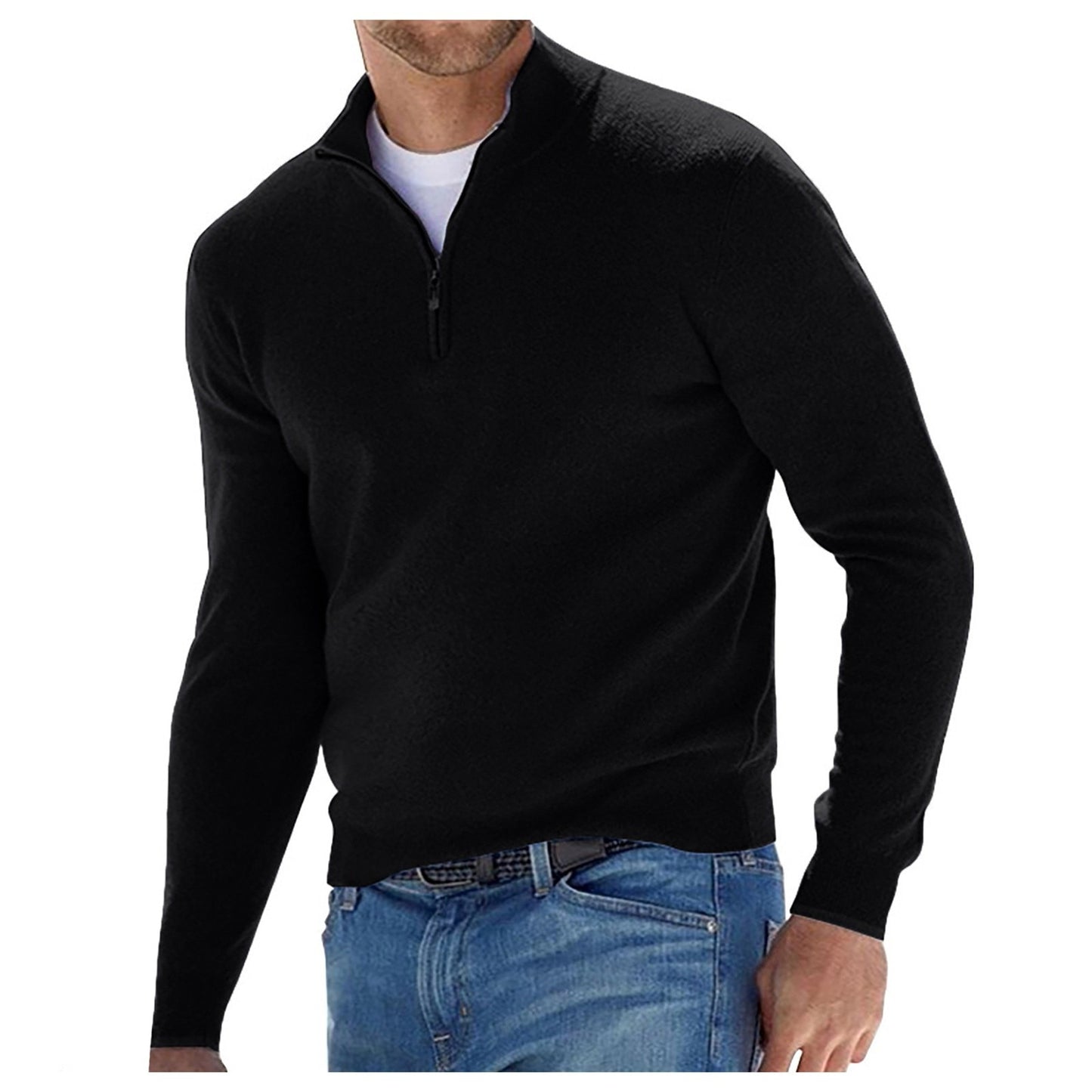 Pullover Men Autumn Thick Warm Knitted Solid Long Sleeve Turtleneck Sweaters Half Zip Warm Fleece Comfy Clothing - integrityhomedecor
