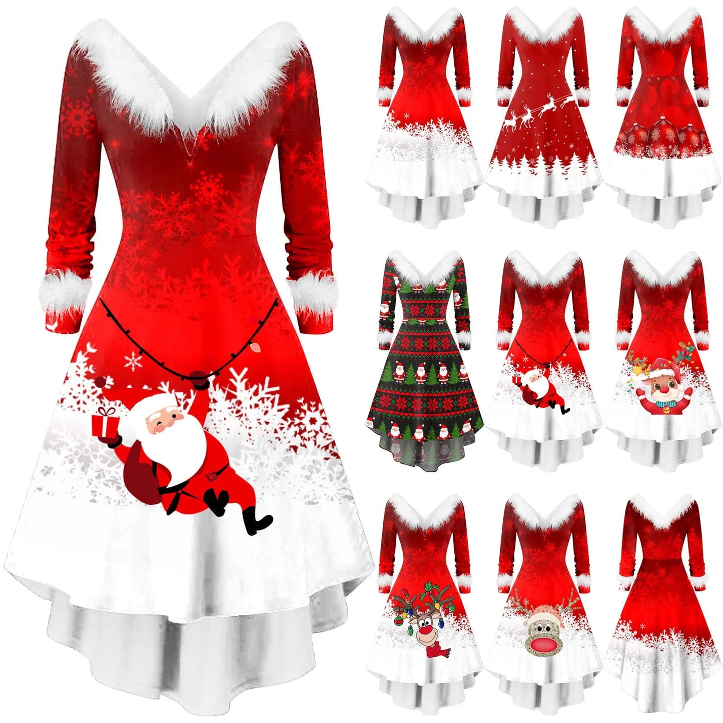 Female Elegant Casual Christmas Santa Snowflakes Fluff Printed Pattern - integrityhomedecor