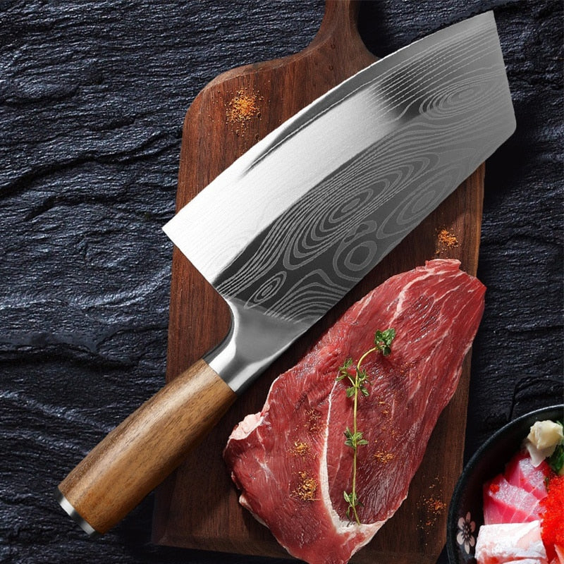 Kitchen Knife Cleaver Chef Knife Stainless Steel Razor Sharp Slicing Chopping Meat Chinese Butcher Knife Wood Handle Slicer - integrityhomedecor