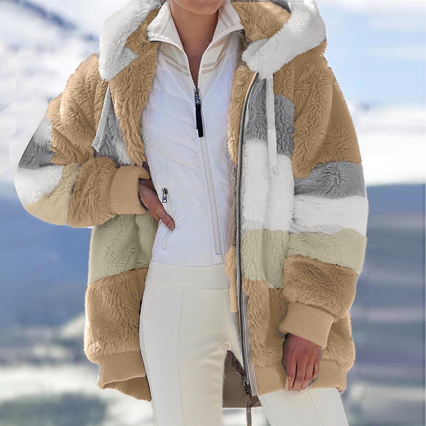 Women's Plush Jacket Long Sleeve Zipper Pocket Hooded Coat Thick High Quality - integrityhomedecor