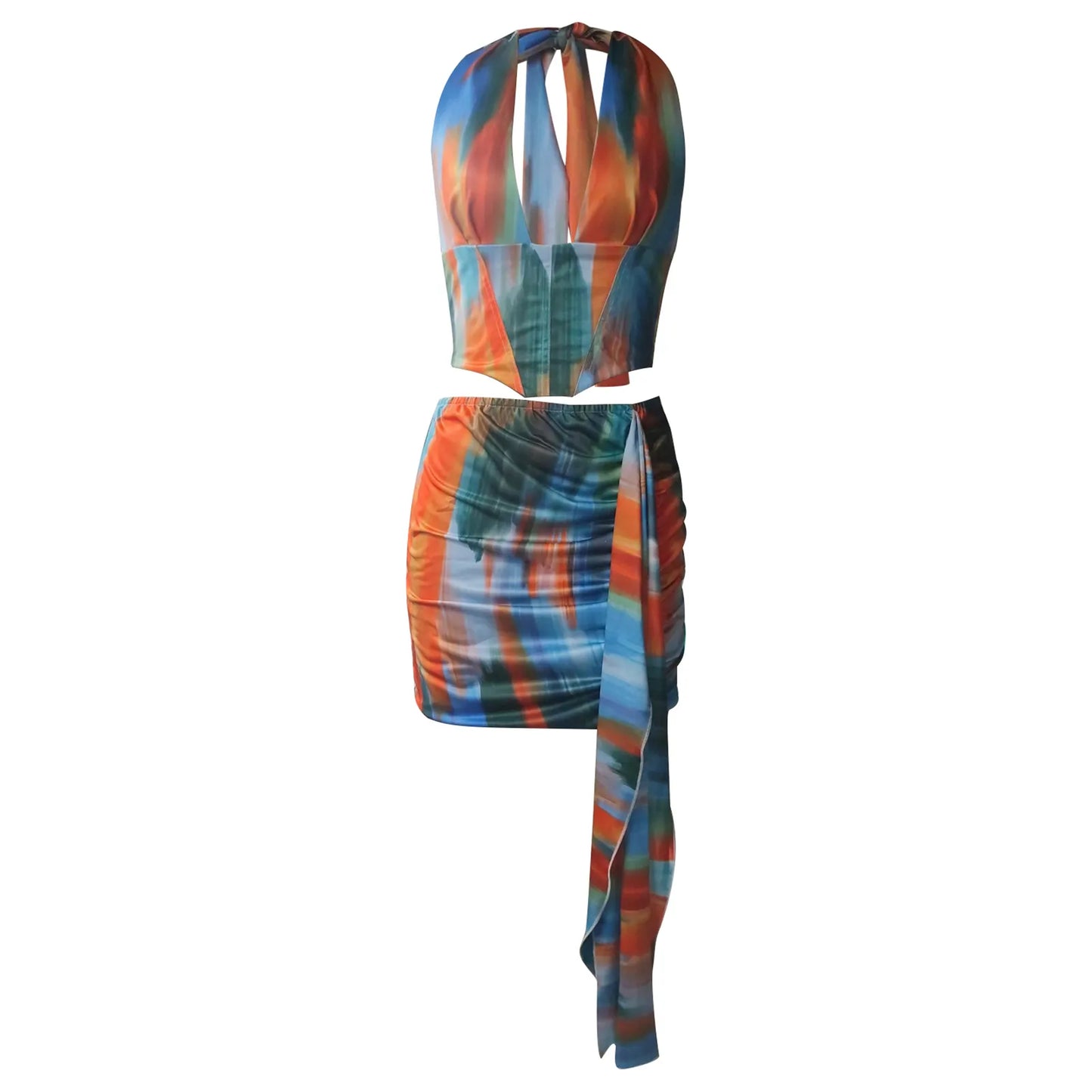 Halter Top Mini Tie Dye Short Backless Skirt - integrityhomedecor