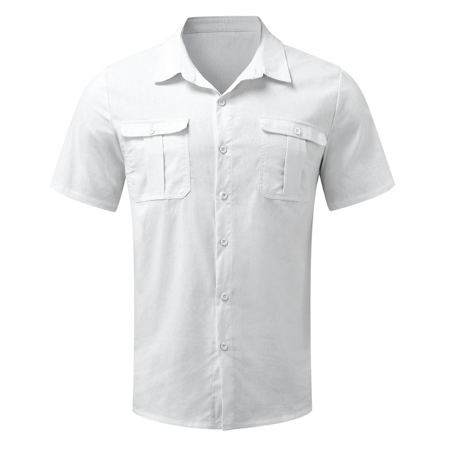 Male Casual Solid Blouse Double Pocket Short Sleeve Turn-Down Collar Shirts Man Tee Fashion Breathable Male Blouse - integrityhomedecor