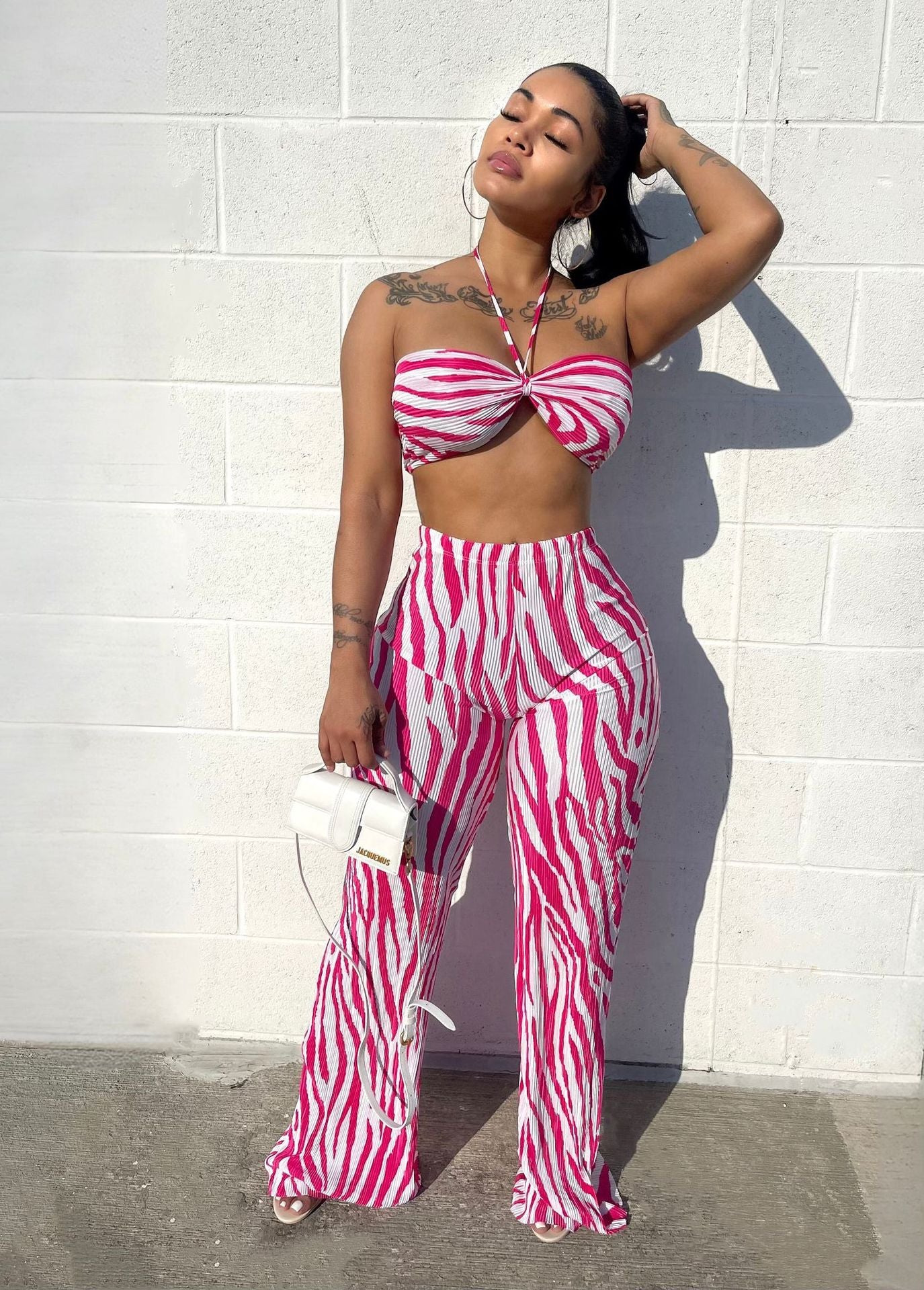 Women's Halter Tops High Waist Wide Leg 2 Piece Set - integrityhomedecor
