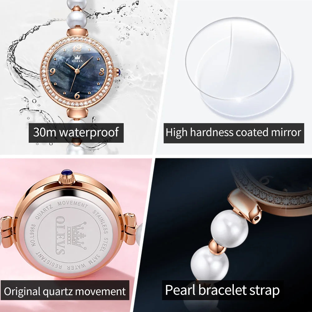 Pearl Bracelet Chain Quartz Wrist Watch for Women