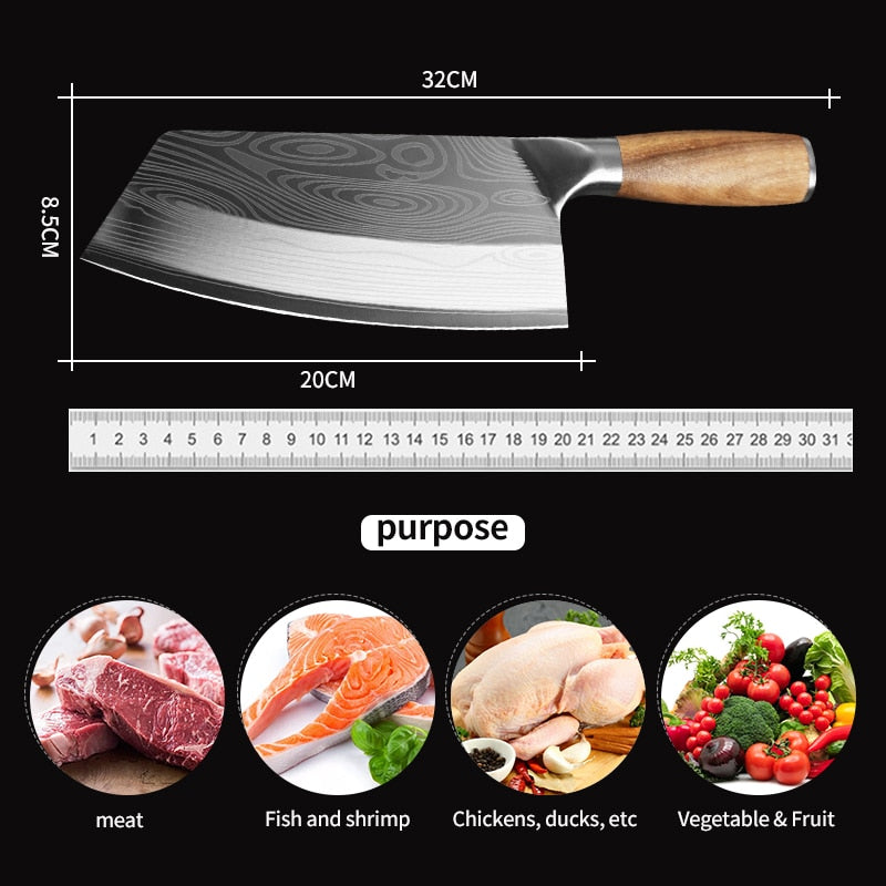Kitchen Knife Cleaver Chef Knife Stainless Steel Razor Sharp Slicing Chopping Meat Chinese Butcher Knife Wood Handle Slicer - integrityhomedecor