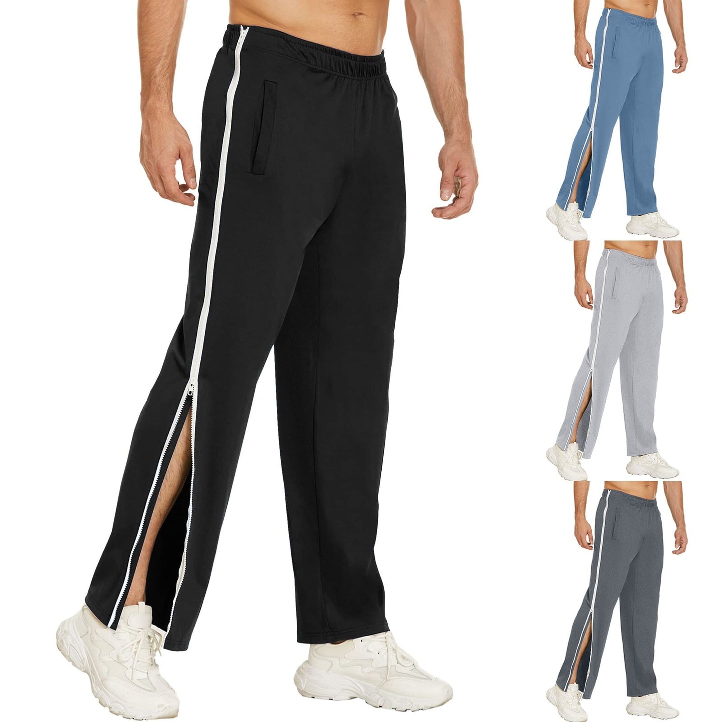 Men Clothing Zip Button Tear Away Pants Casual Pants Splicing Basketball Training Sweatpants With Pockets - integrityhomedecor