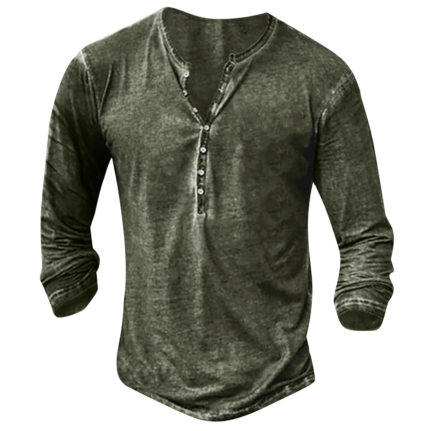 Henley Shirt For Men Button V-neck Vintage print long Sleeve - integrityhomedecor