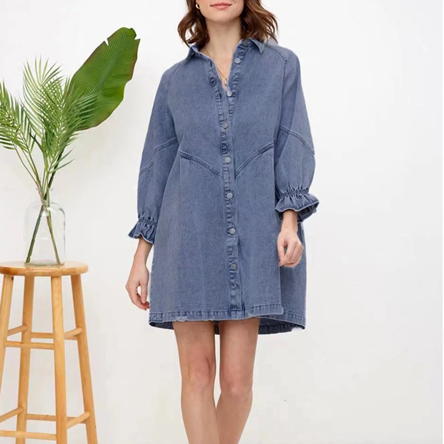 Short Dress Lantern Slim Short Jean Dress - integrityhomedecor