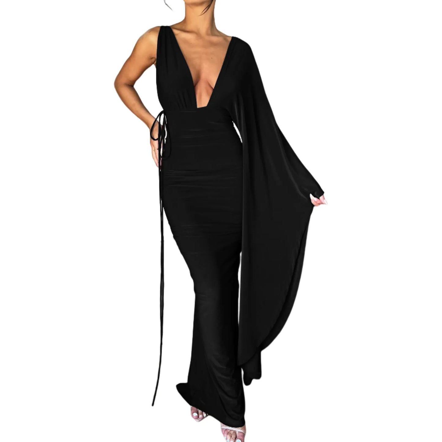 Women One Shoulder Dress Slim Fit Long Dress Low Cut Clothing - integrityhomedecor