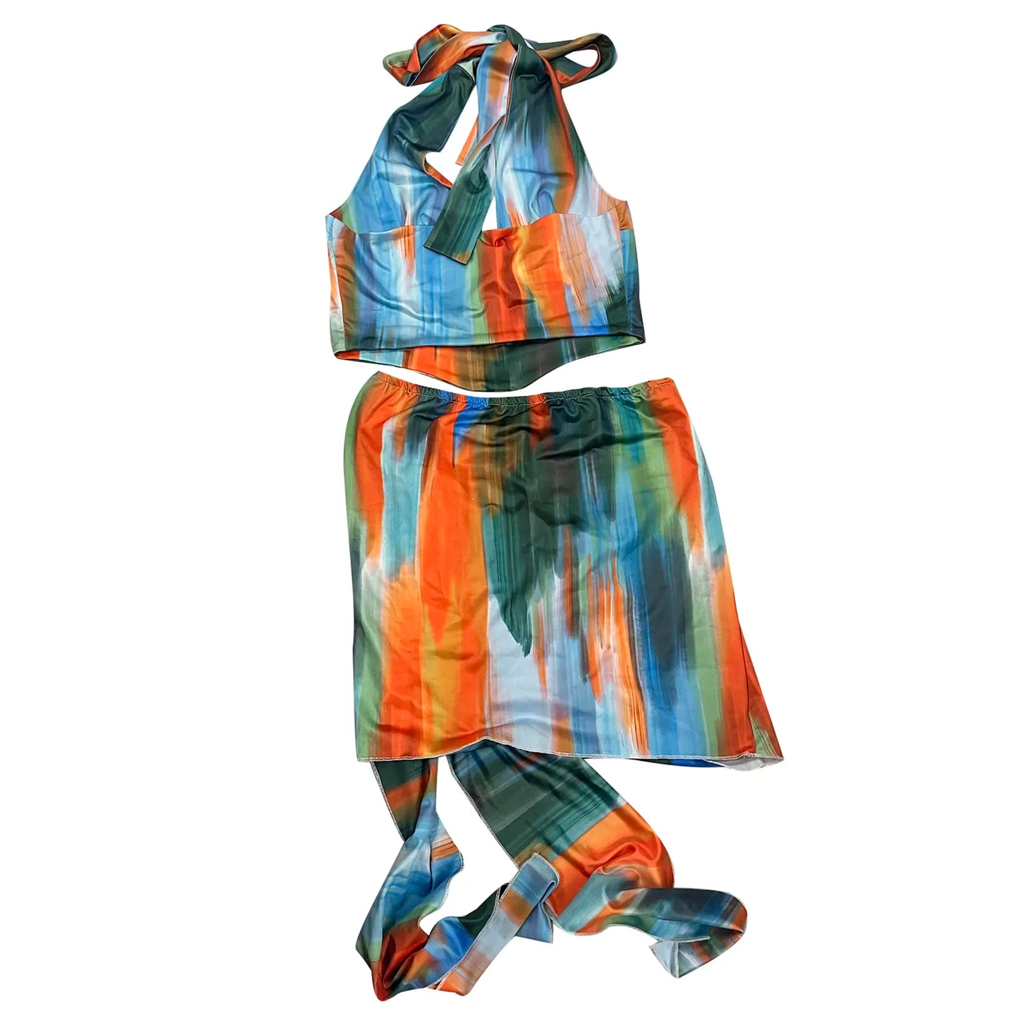 Halter Top Mini Tie Dye Short Backless Skirt - integrityhomedecor