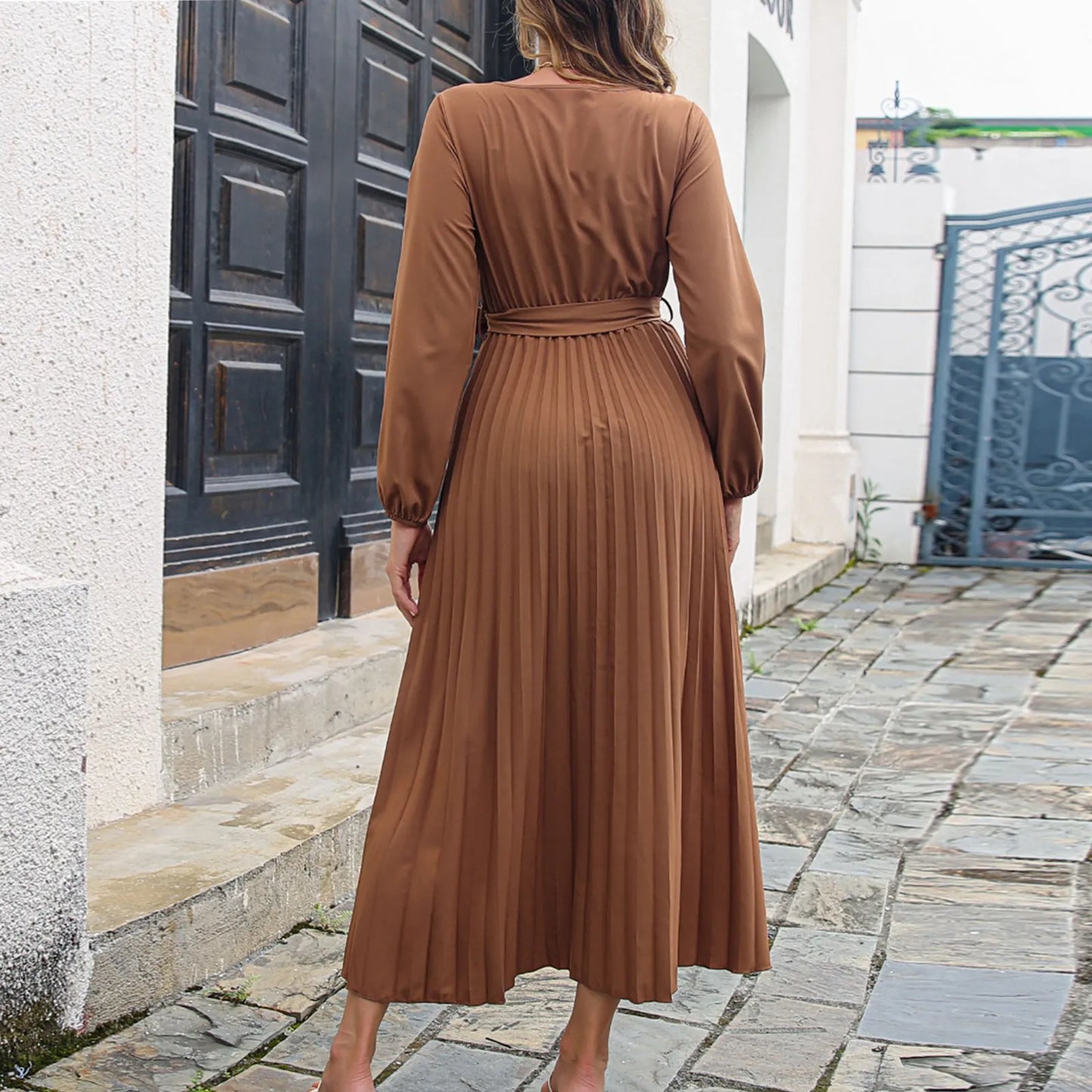 Women's Dress Large Swing Pleated Long Sleeve - integrityhomedecor