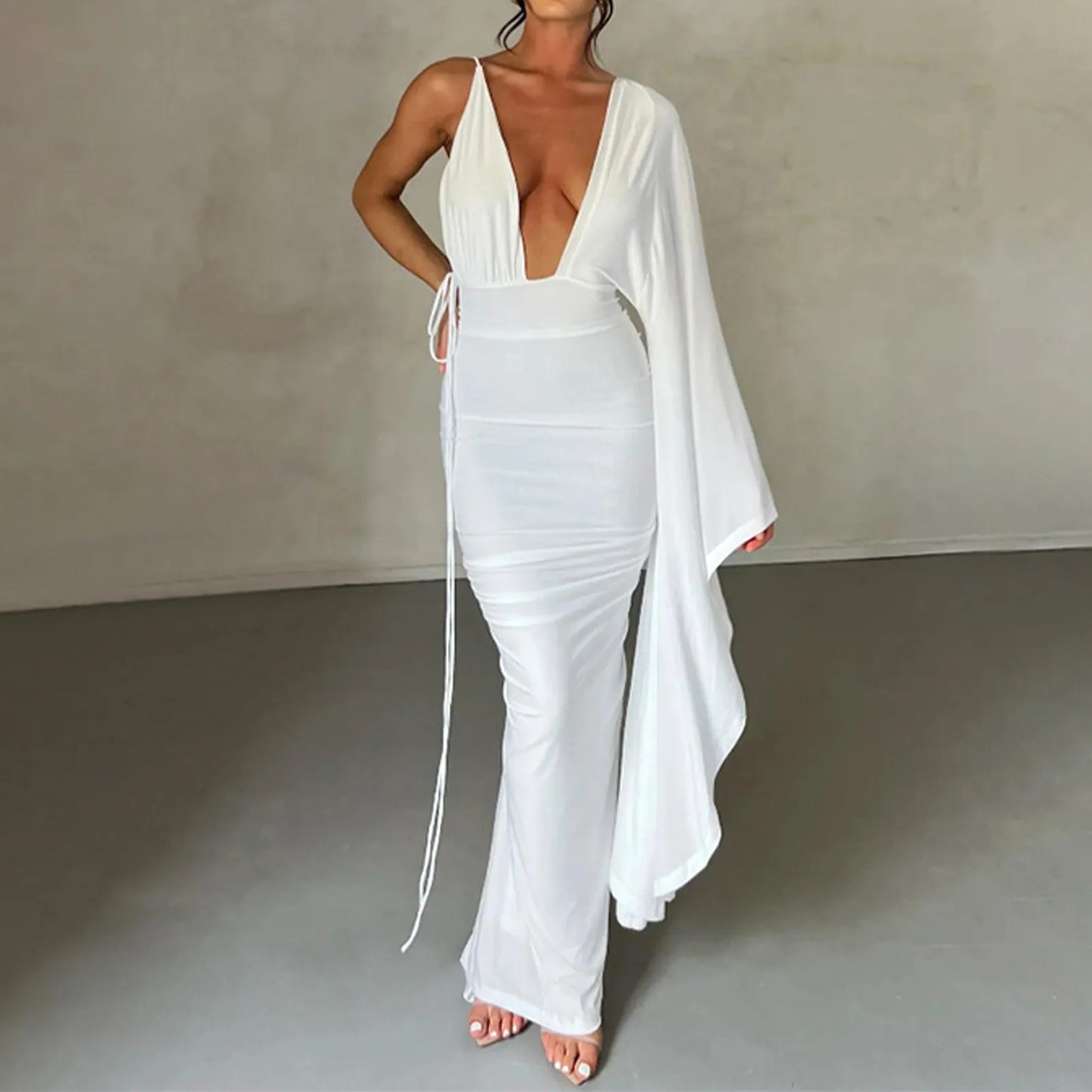Women One Shoulder Dress Slim Fit Long Dress Low Cut Clothing - integrityhomedecor