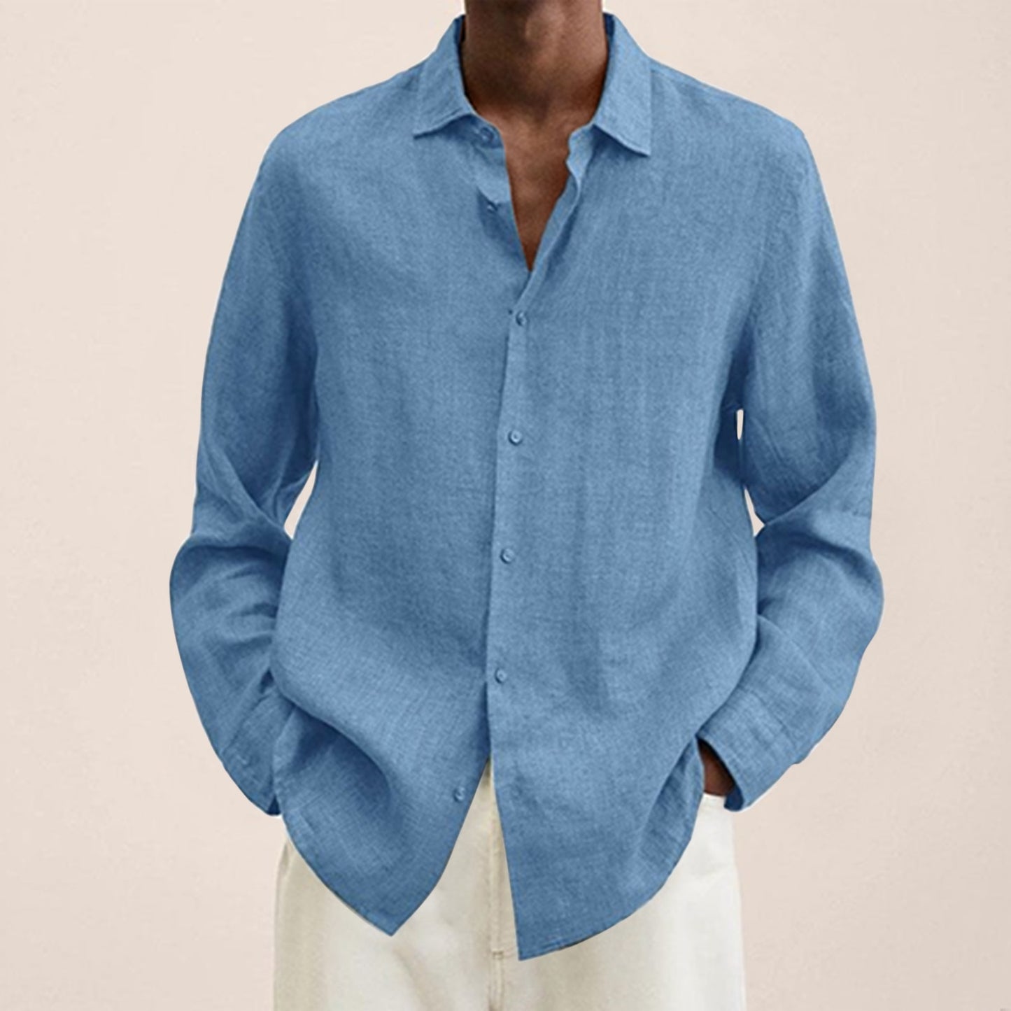 Cotton Linen Shirts For Men Casual Long Sleeve Shirts Blouses Solid Turn-Down Collar Handsome Shirts Male Clothing - integrityhomedecor