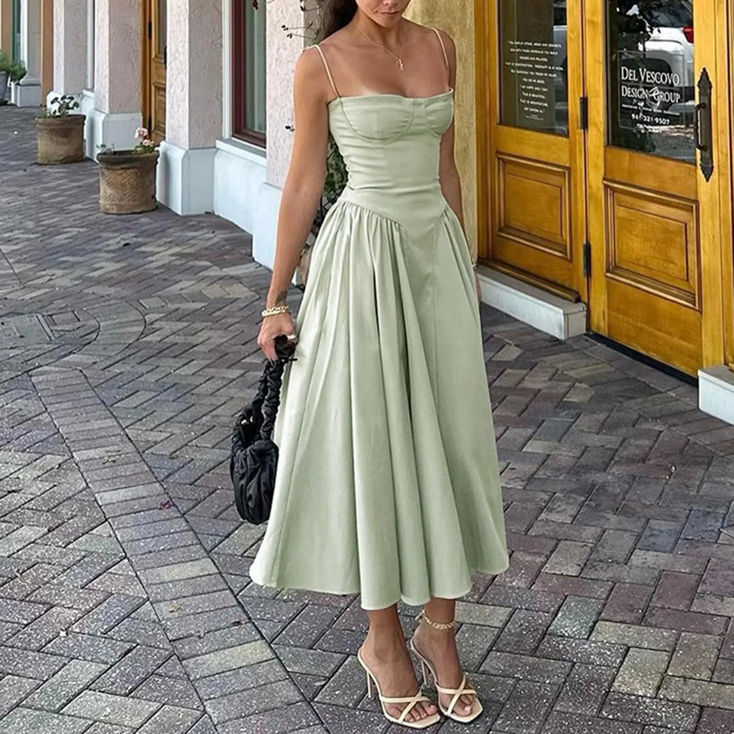 Women's Spaghetti Strap Dress Sleeveless Pleated - integrityhomedecor