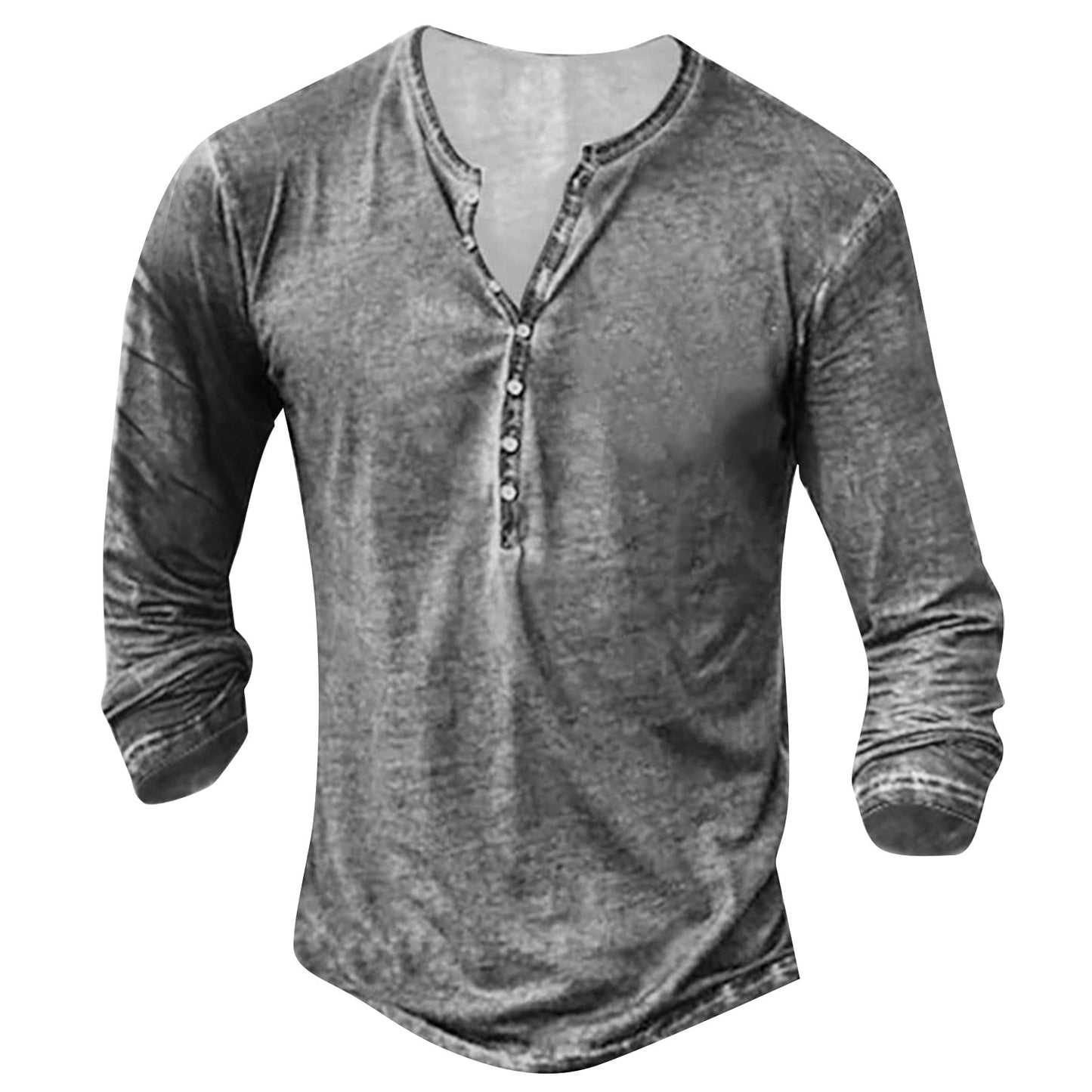 Henley Shirt For Men Button V-neck Vintage print long Sleeve - integrityhomedecor