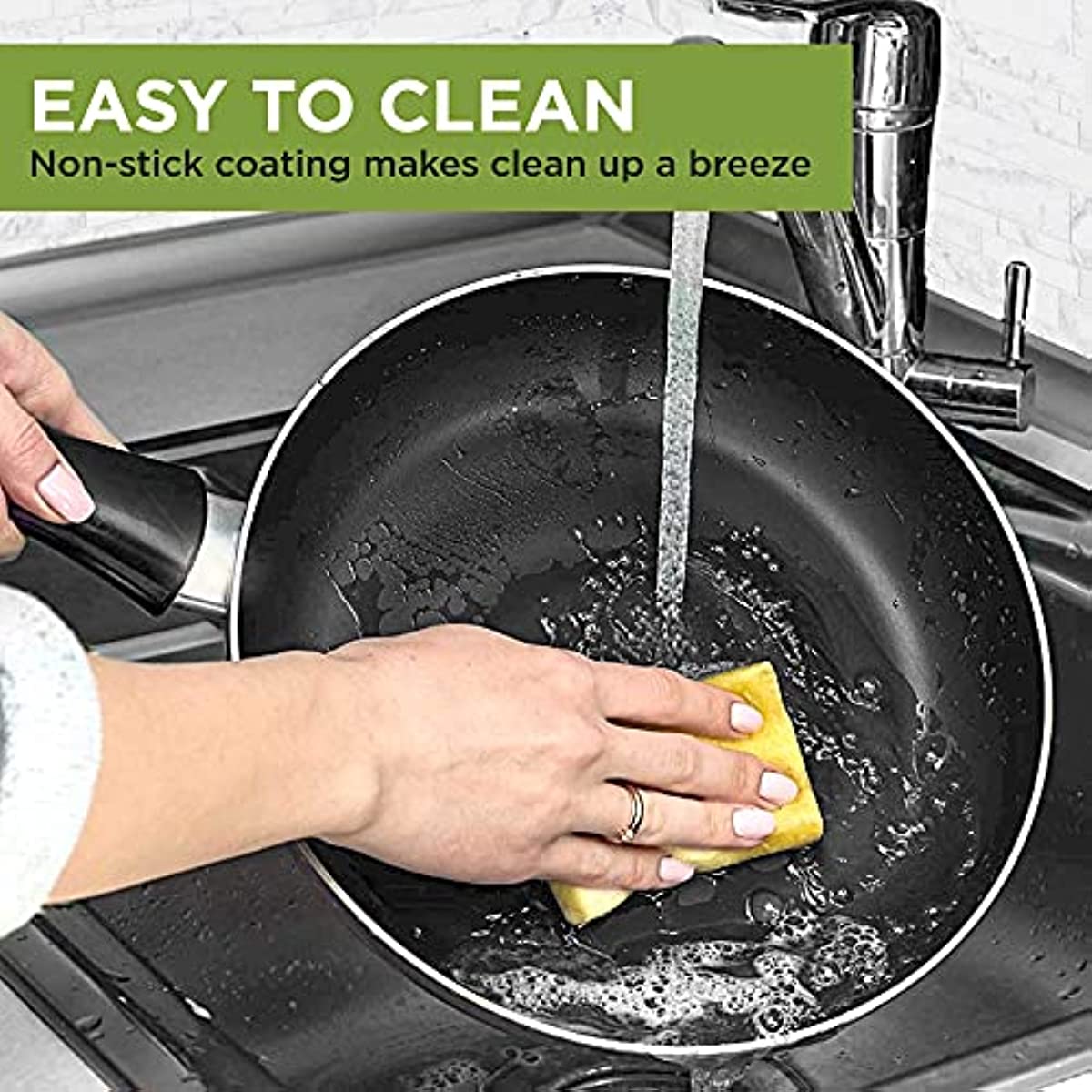 Nonstick Cookware Set Features Bamboo Cooking Utensils Vented Glass Lids 20-Piece - integrityhomedecor