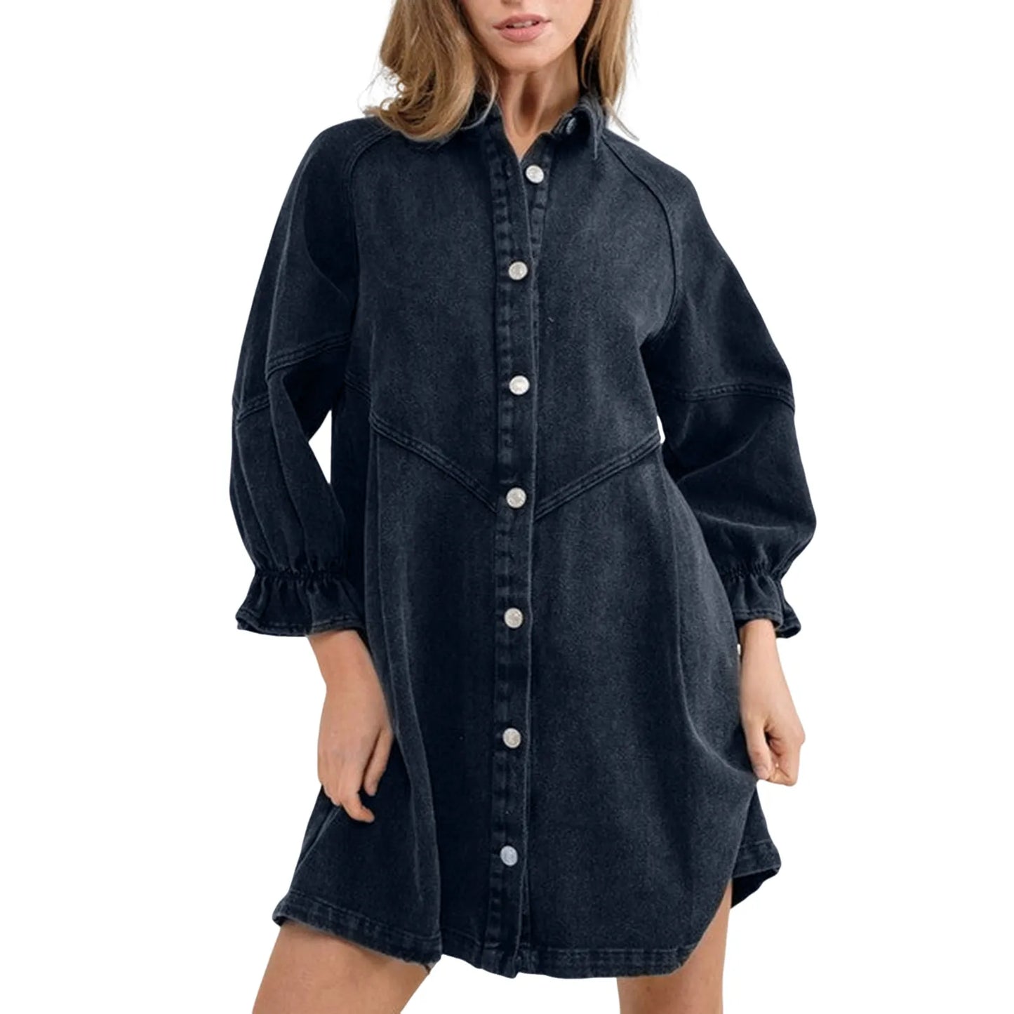 Short Dress Lantern Slim Short Jean Dress - integrityhomedecor