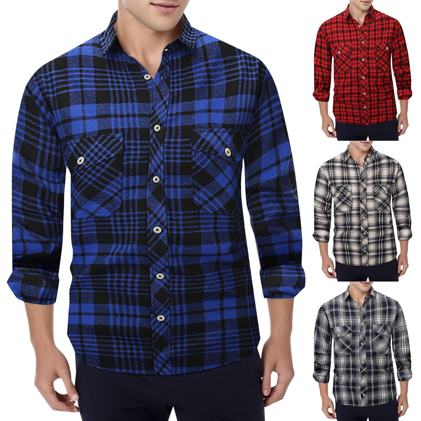 Men's Plaid Shirt Double Pockets Button Cardigan - integrityhomedecor