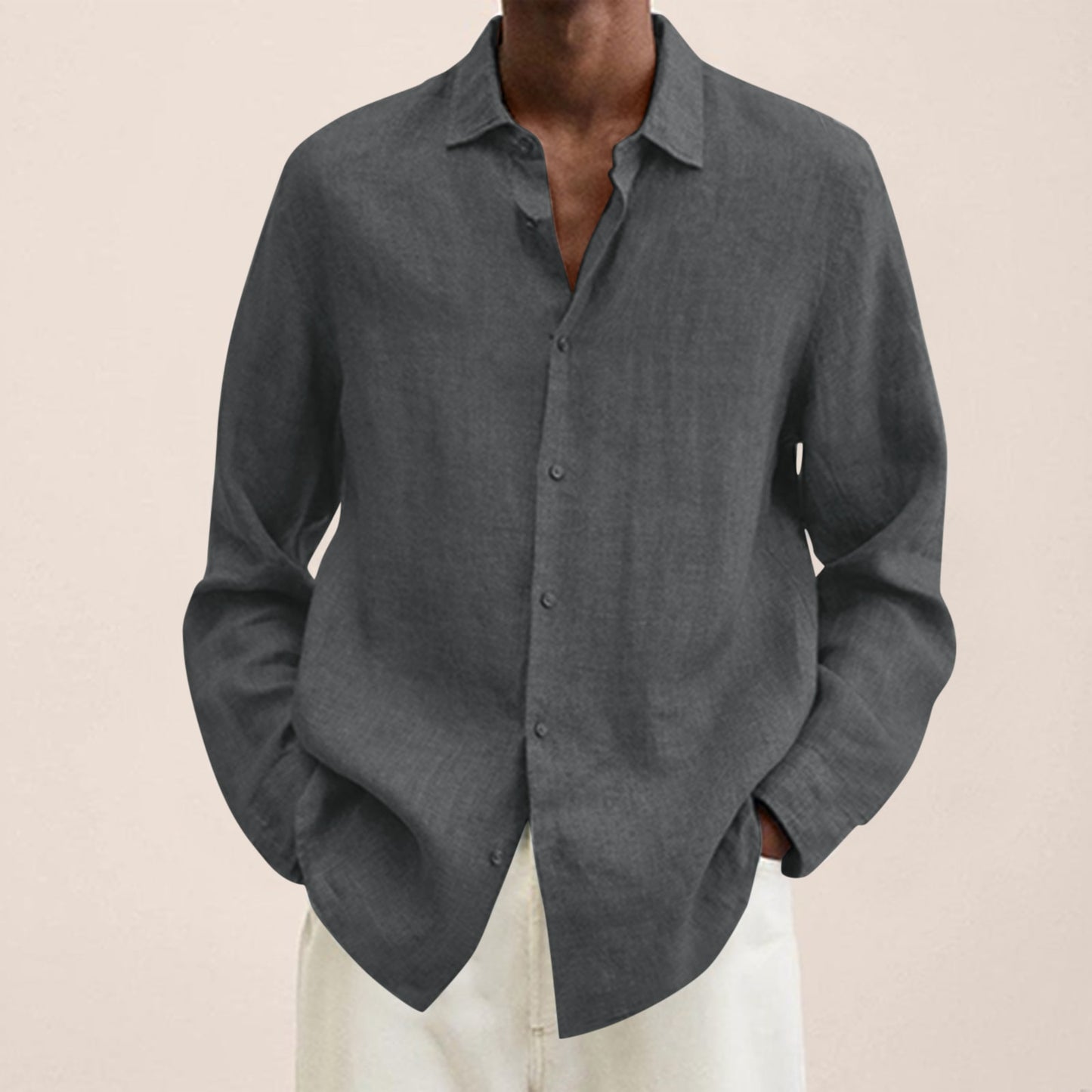 Cotton Linen Shirts For Men Casual Long Sleeve Shirts Blouses Solid Turn-Down Collar Handsome Shirts Male Clothing - integrityhomedecor