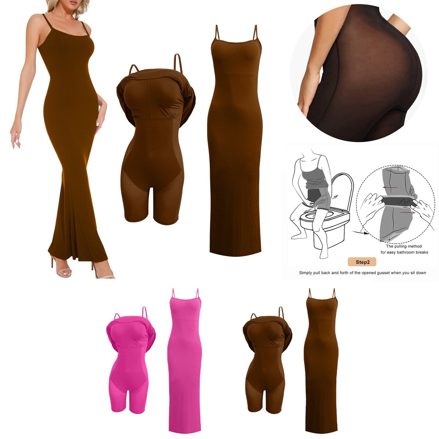 Women's Body Shaping Dress Set With Breast Pad Built In Body Shaping Underwear 8 In 1 Cocktail Two Piece Solid Dress - integrityhomedecor