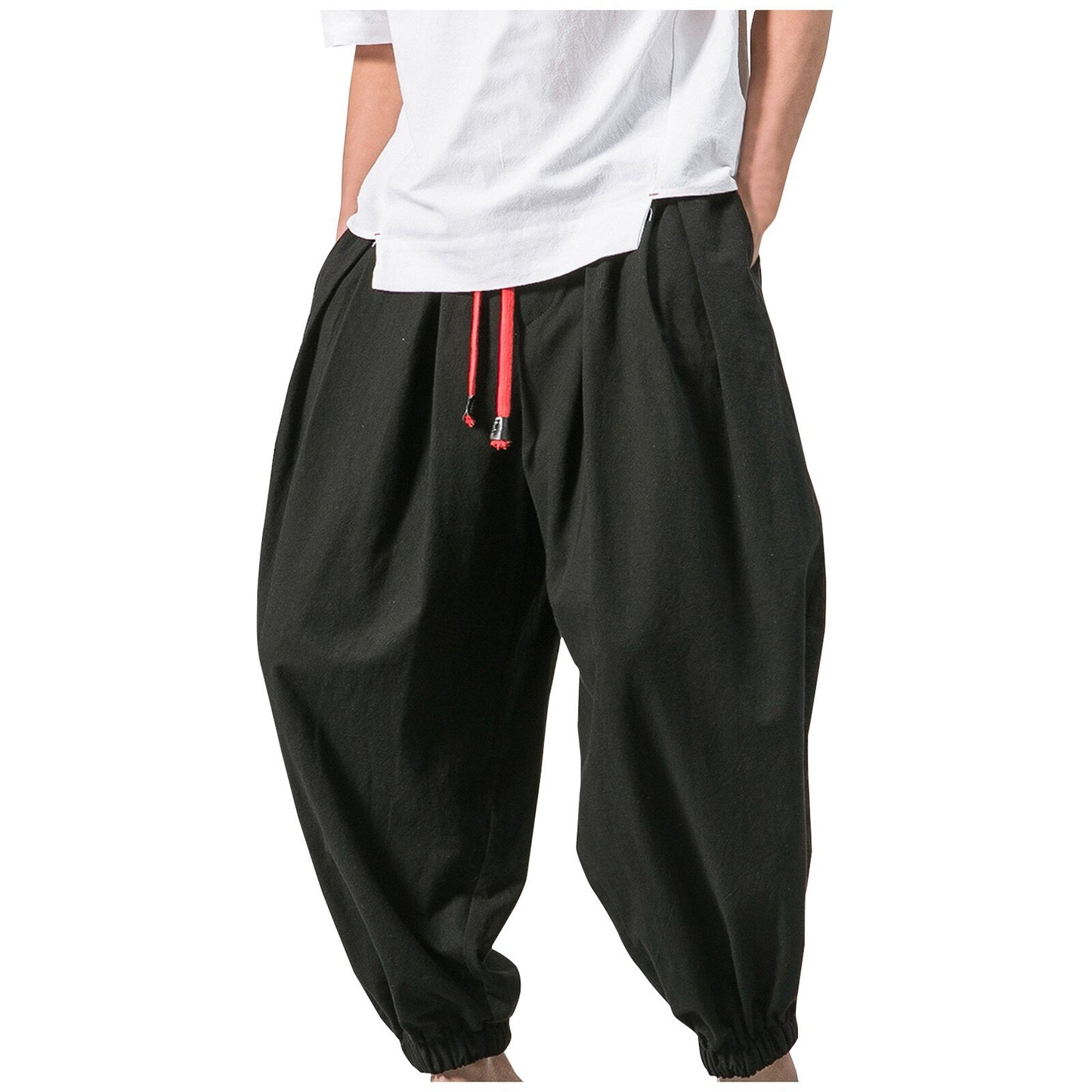 Men's trousers Japanese Cotton Linen Cropped Pants Loose Wide-Legged - integrityhomedecor