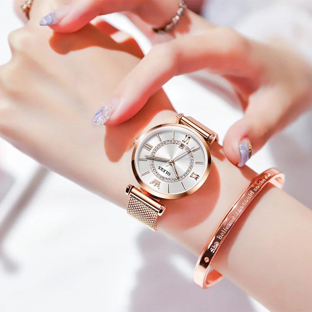 Quartz Watch for Women Waterproof Mesh Steel Strap