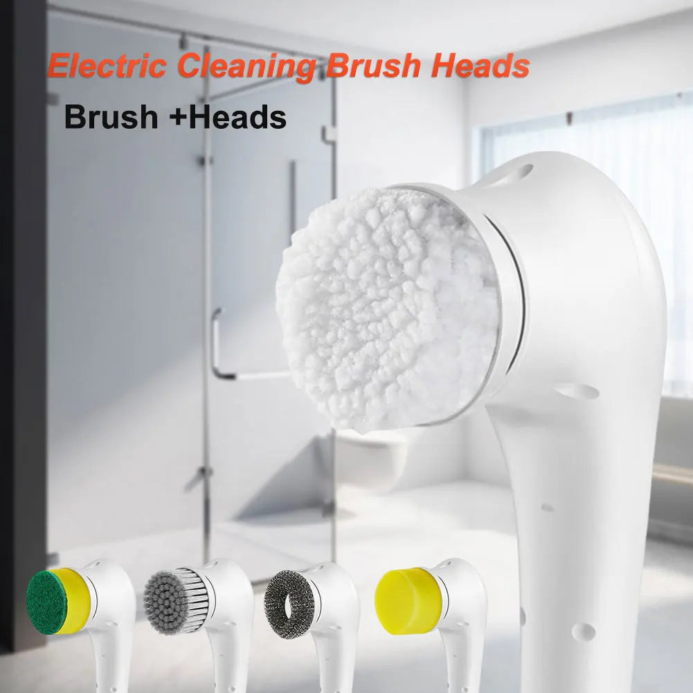 5pcs Electric Cleaning Brush Waterproof Handheld Scrubber Bathroom