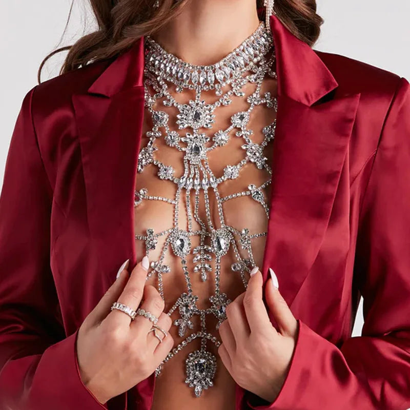 Rhinestone Body Chain Bra Necklace