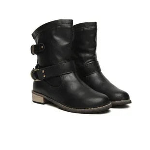 Women's Motorcycle Buckle Leather Boot - integrityhomedecor