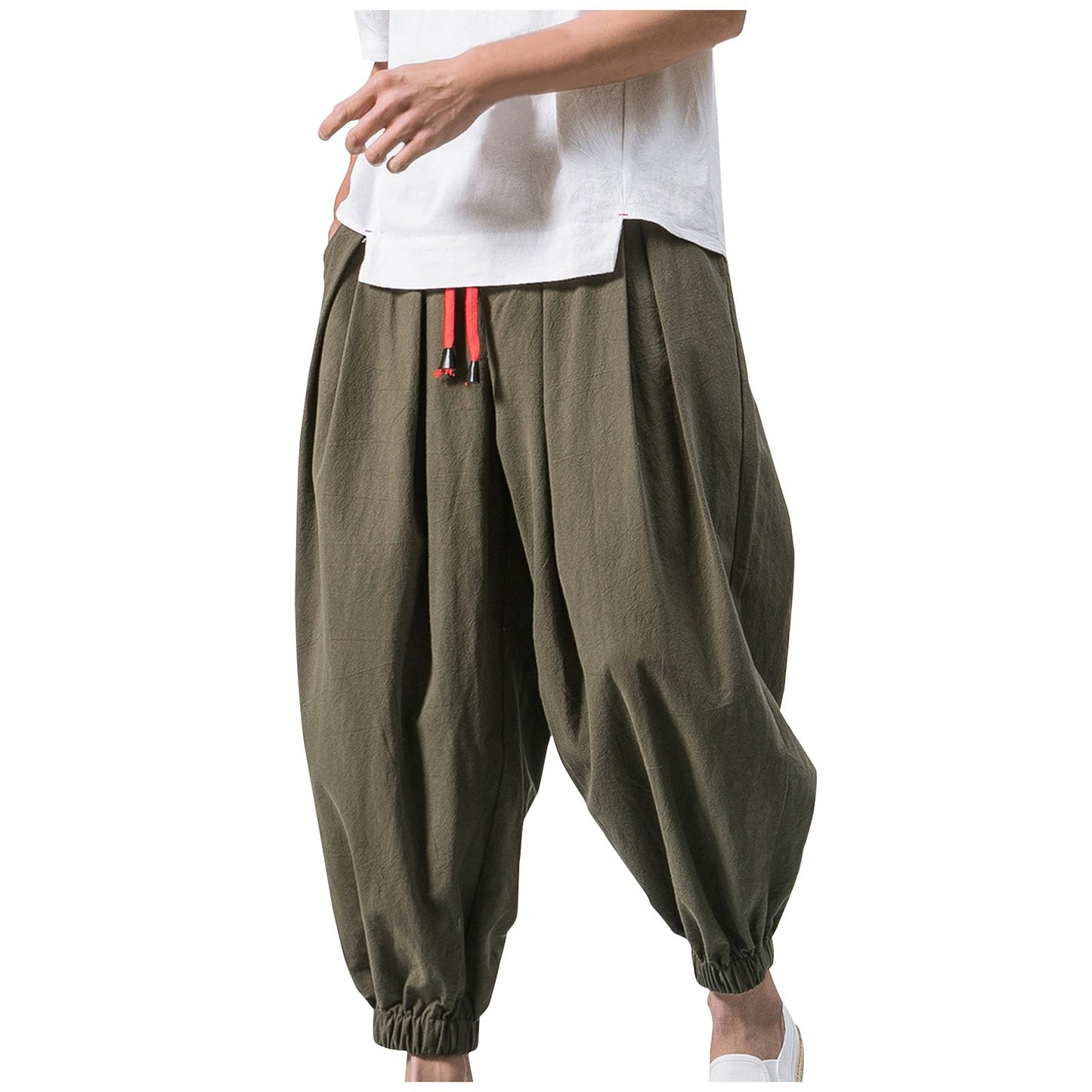 Men's trousers Japanese Cotton Linen Cropped Pants Loose Wide-Legged - integrityhomedecor