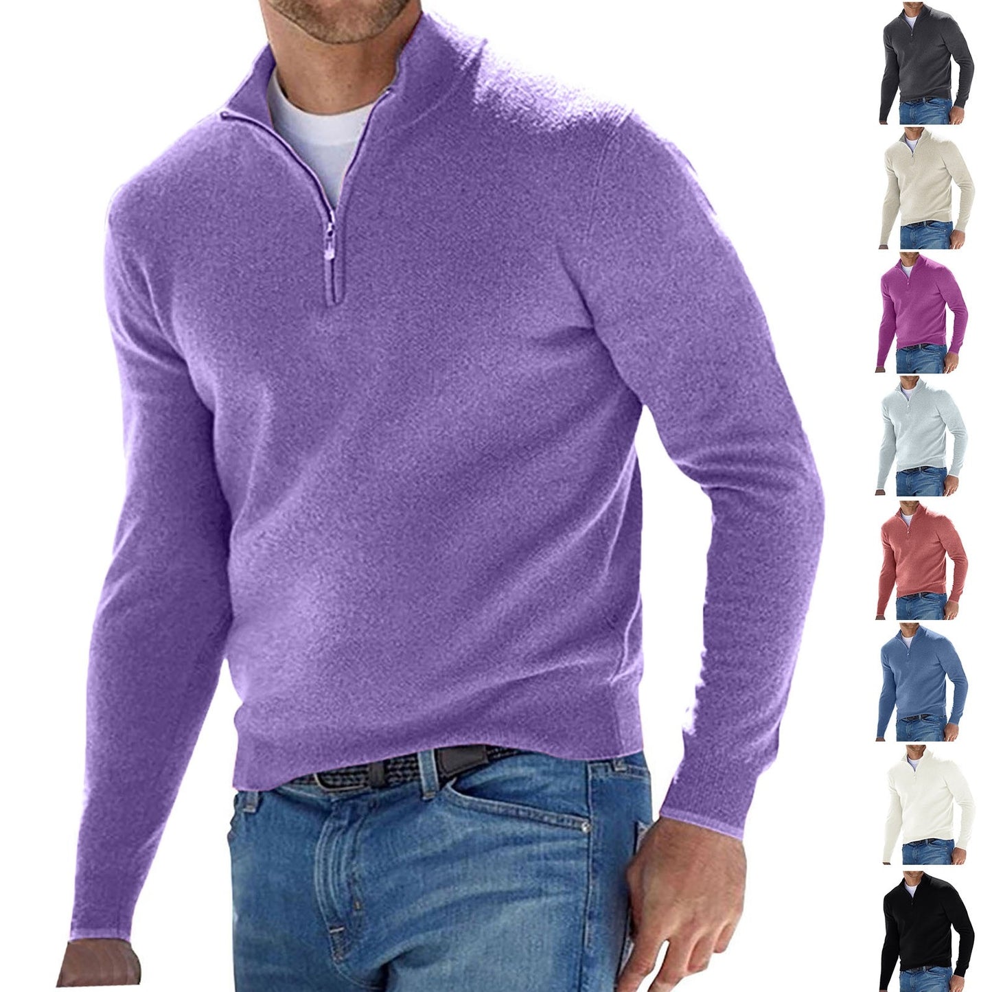 Pullover Men Autumn Thick Warm Knitted Solid Long Sleeve Turtleneck Sweaters Half Zip Warm Fleece Comfy Clothing - integrityhomedecor