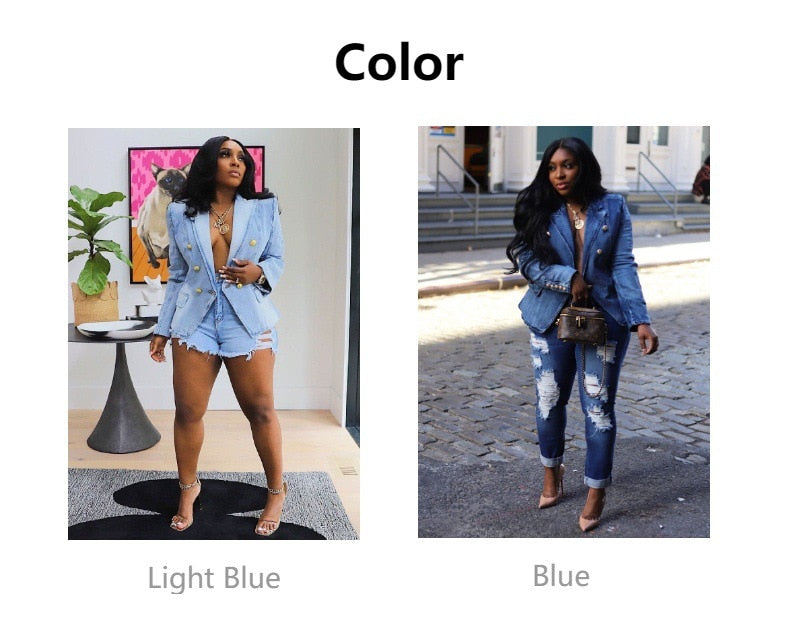 Women's Long Sleeve Denim Blazer Jacket - integrityhomedecor