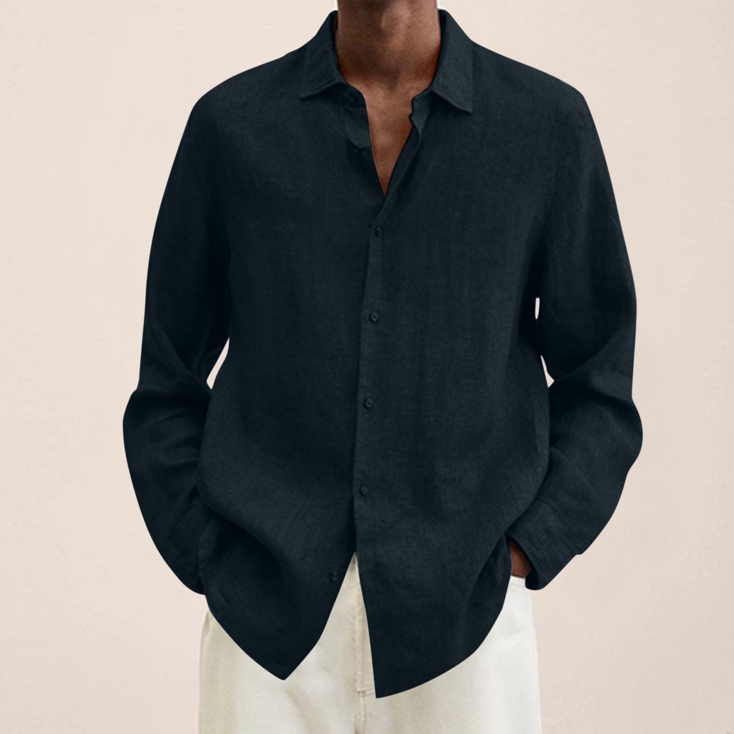 Cotton Linen Shirts For Men Casual Long Sleeve Shirts Blouses Solid Turn-Down Collar Handsome Shirts Male Clothing - integrityhomedecor