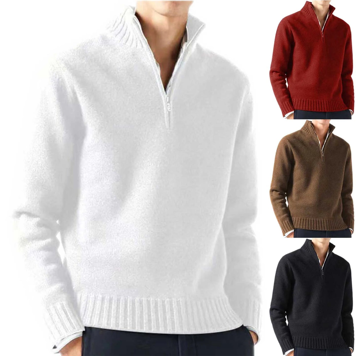 Turtleneck Sweater Zip Up Men's Knitted Thick Pullover Cashmere - integrityhomedecor