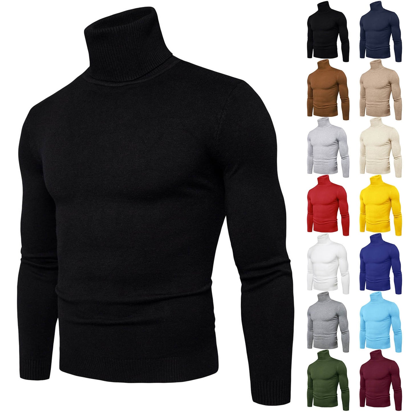 Men's Casual Slim Fit Basic Turtleneck Knitted Sweater High Collar Pullover Male Double Collar Autumn Male Tops - integrityhomedecor